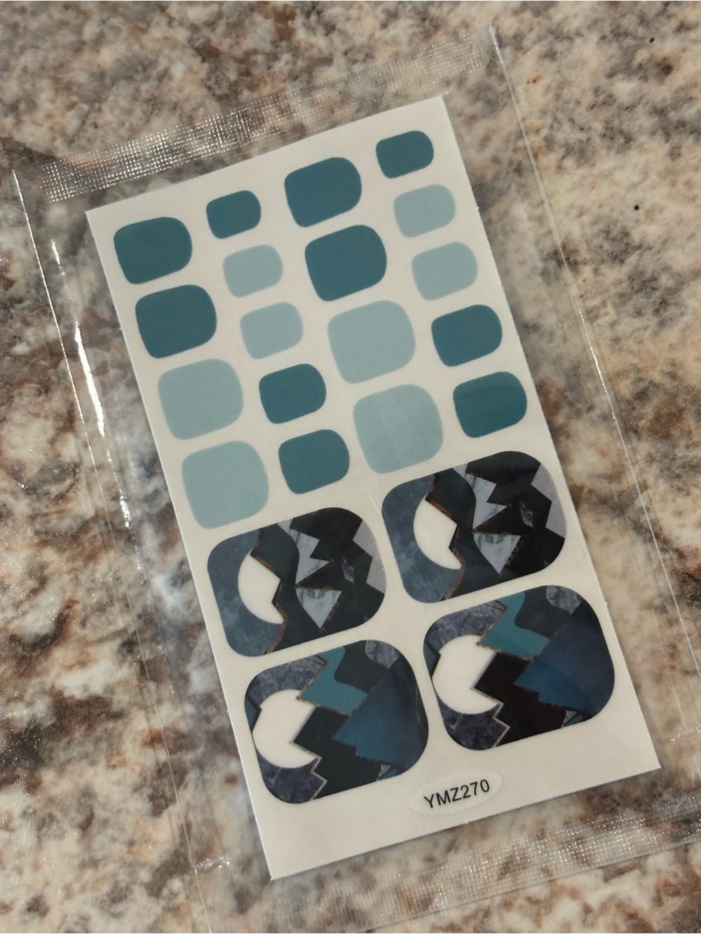 Blue Teal Toe Nail Wrap Stickers - Geometric & Solid Shapes